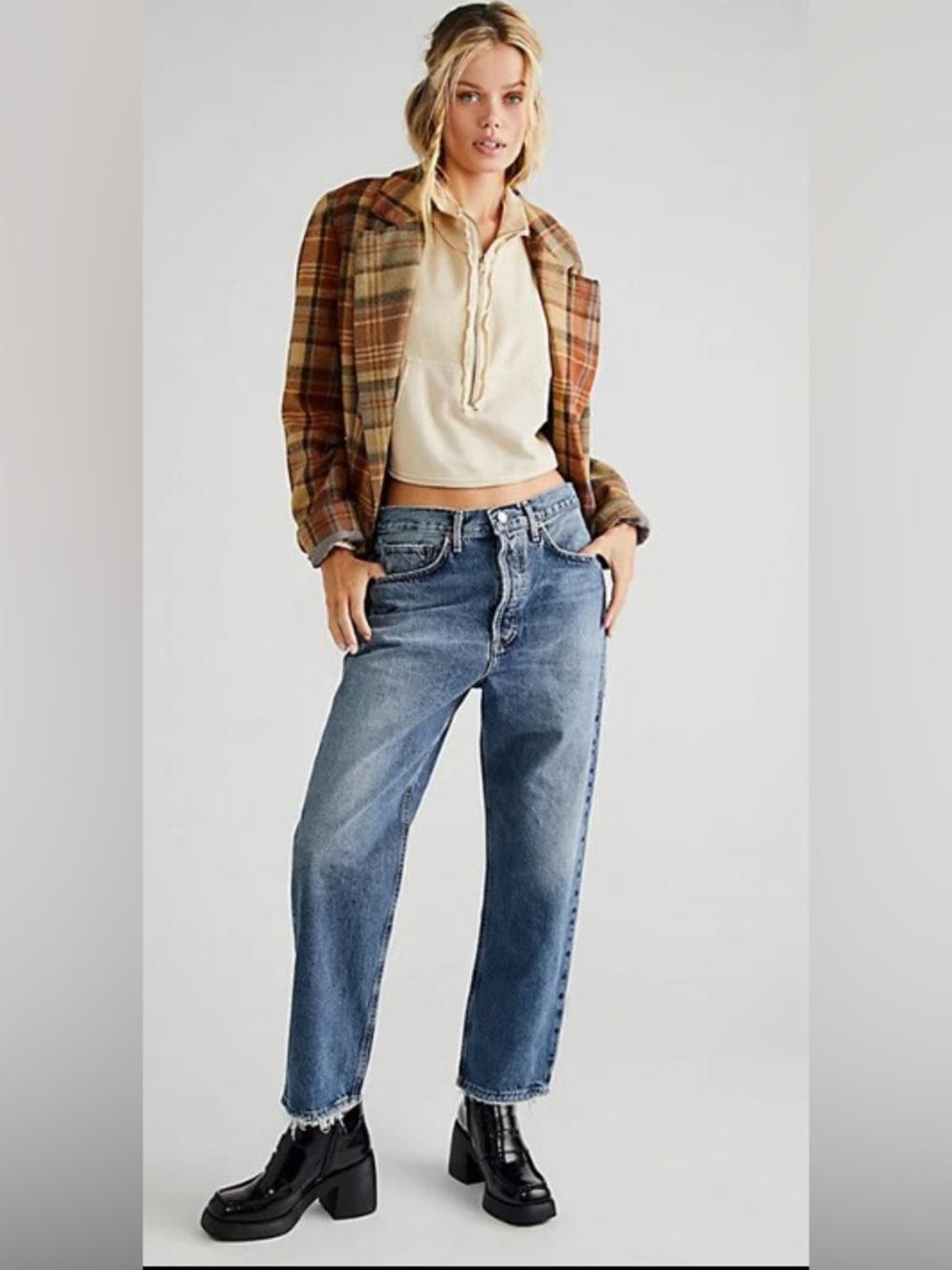 AGOLDE  
Womens 90’s Mid Rise Cropped Loose-fit Straight Blue Jeans Size 30